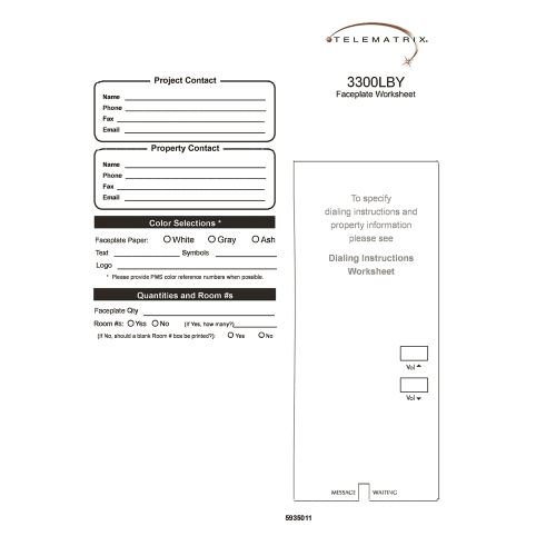 Faceplates for 3300LBY Telematrix 1 Line Lobby Phone